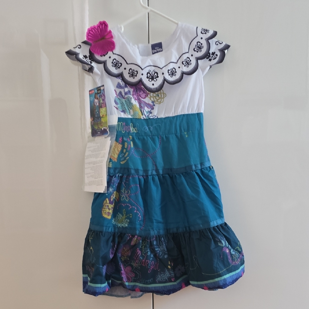 Disney Teal and White Tiered Dress with Floral Embroidery